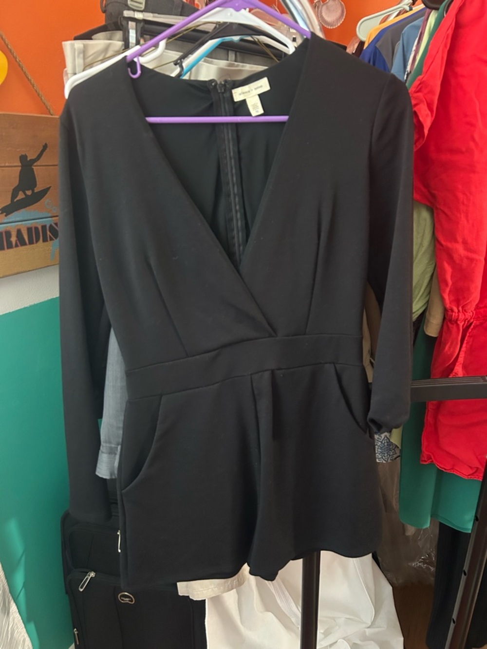 silence + noise Black V-Neck Long Sleeve Romper